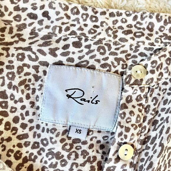 Rails Angelina Smocked Waist Tiered Mini Dress Sand Cheetah Linen Blend Size XS - Picture 6 of 9